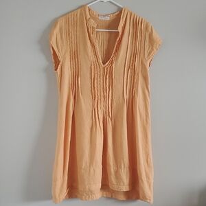 Free Peoples CP Shades Regina Vap Sleeve Peach Pintuck Linen Tunic Dress Sz S M